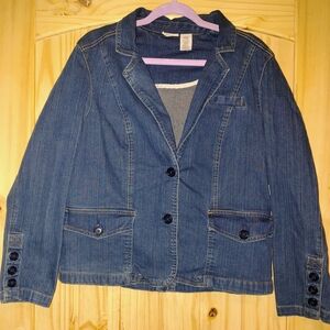 St.Johns Women's Classic Blue Denim Blazer Jacket Medium Wash Size Large